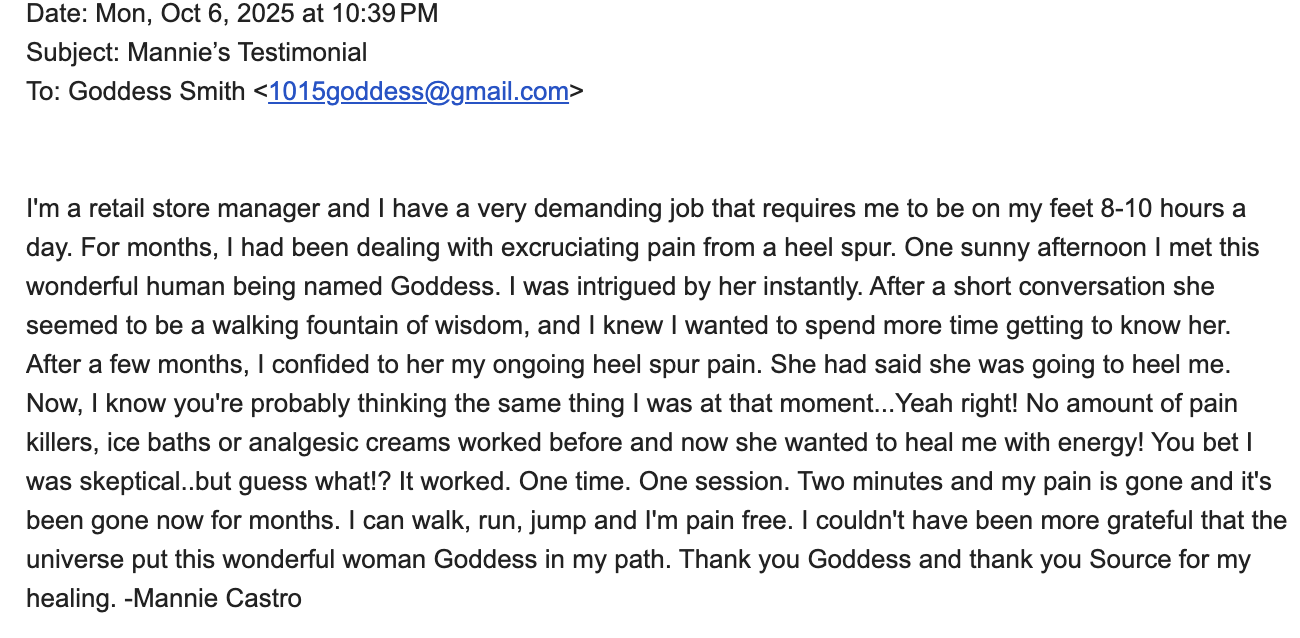 Letter from Mannie sharing gratitude for healing